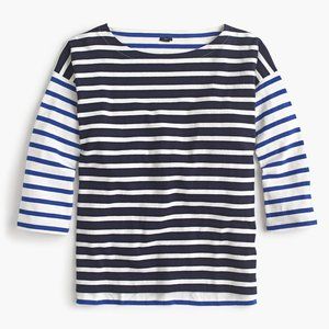 NWT J. Crew Boatneck T Shirt in Blue Mixed Stripe